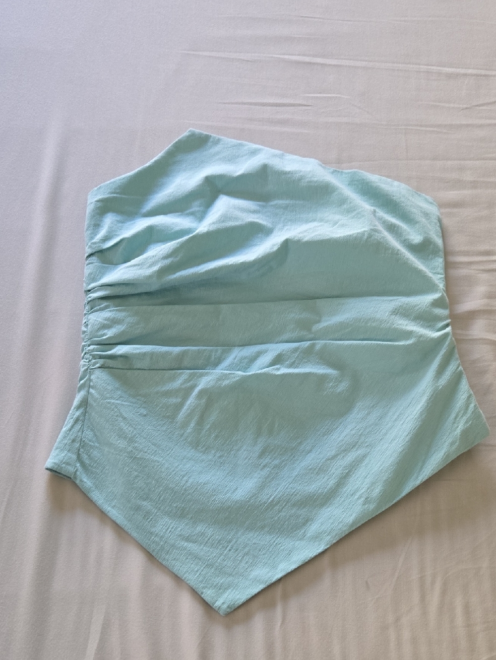 Light Aqua Strapless Handkerchief Hem Top